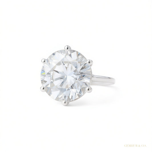 Certified 5.50 ct DEW White Round Cut Solitaire Moissanite Gold Vermeil Ring – white background main image