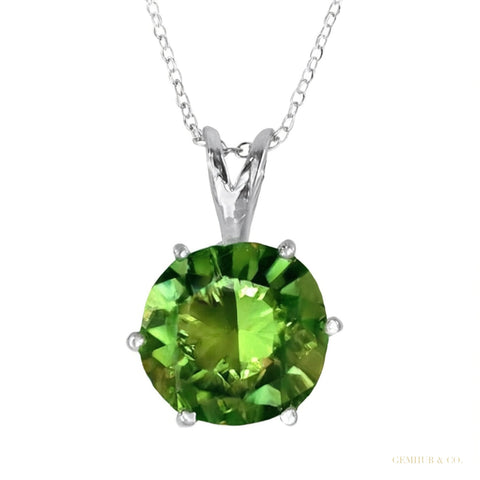 Certified 5.60 ct DEW Round Cut Blue Moissanite Solitaire Pendant Gold Vermeil – white background main image