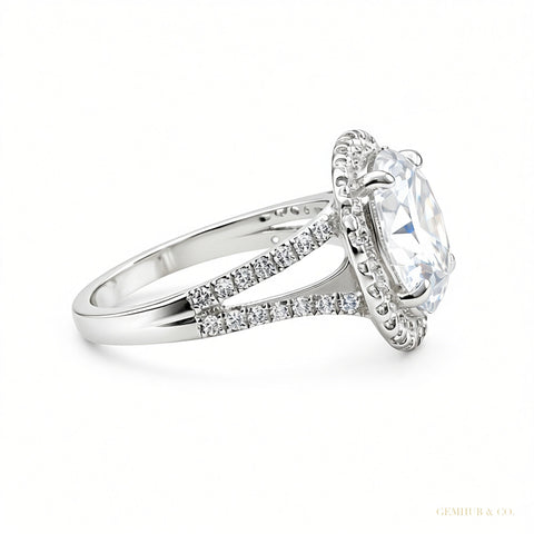 Certified 5.90 ct DEW Round Cut White Moissanite Solitaire Ring In Gold Vermeil – white background main image