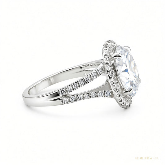Certified 5.90 ct DEW Round Cut White Moissanite Solitaire Ring In Gold Vermeil – white background main image