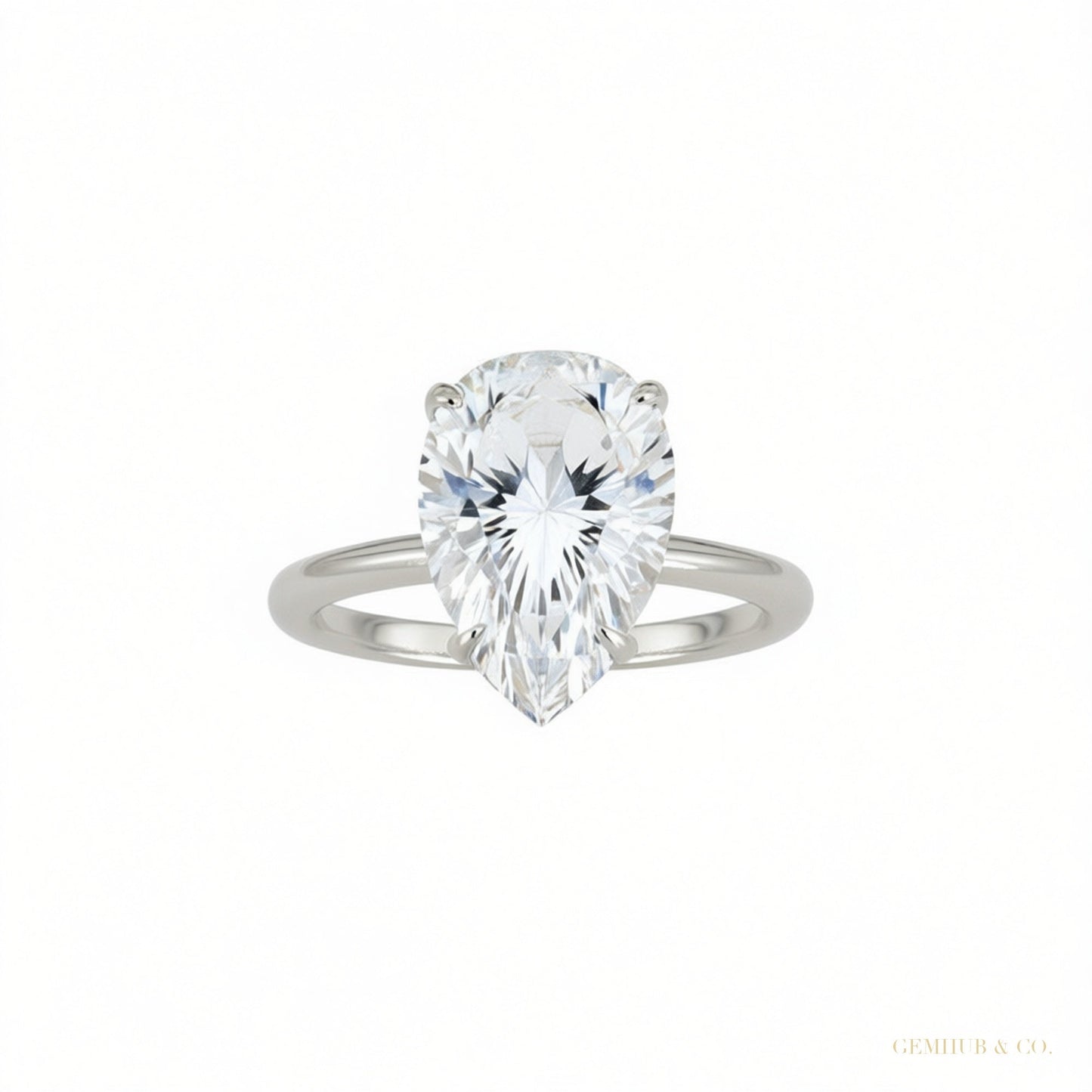 Certified 3.45 ct DEW Pear Cut Moissanite Solitaire Ring in Gift 18K Gold Plated – white background main image