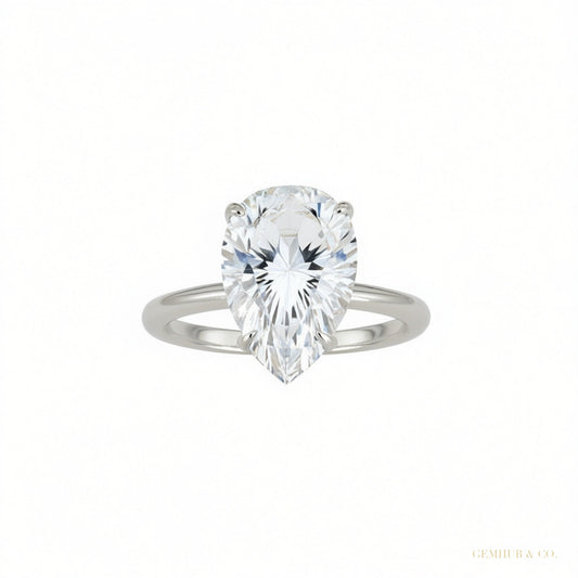 Certified 3.45 ct DEW Pear Cut Moissanite Solitaire Ring in Gift 18K Gold Plated – white background main image