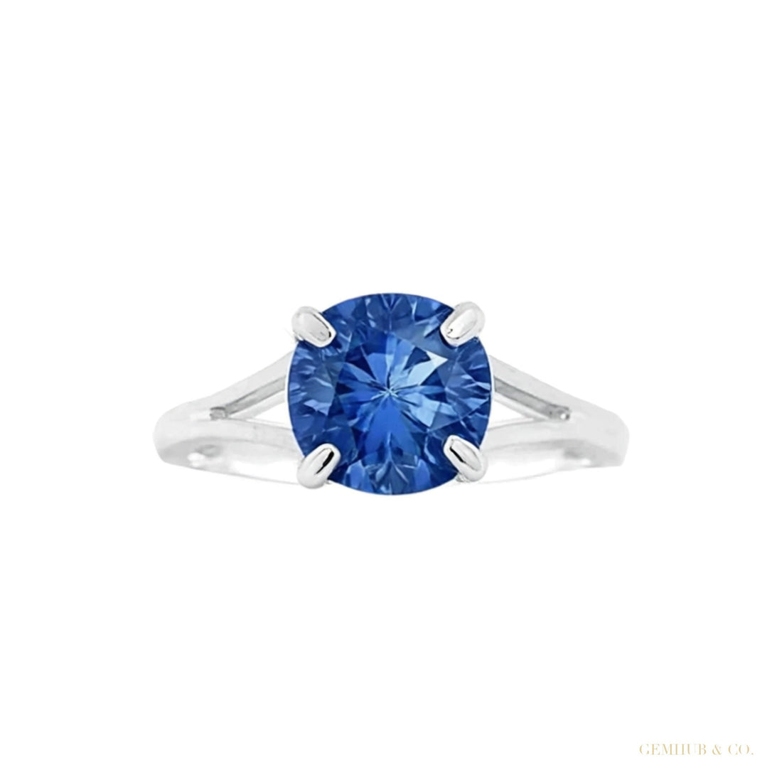 Certified 5.15 ct DEW Round Blue Moissanite Ring in for Wedding 18K Gold Plated – white background main image