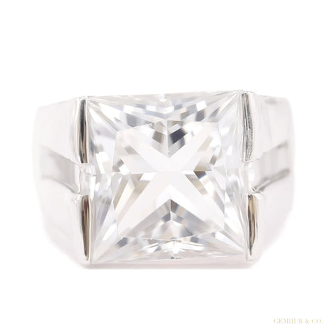 Certified 5.40 ct DEW Princess Cut Moissanite Ring in 18K Gold Plated – white background main image