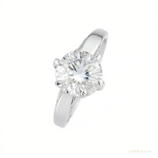 Certified 7.30 ct DEW Round Cut Moissanite Ring in for Women 18K Gold Plated – white background main image