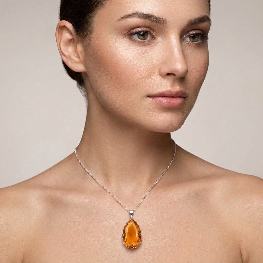 GEMHUB model-wearing (AI) Yellow Citrine Pear 105 Ct