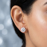 Close-up of the six-claw diamond stud on the earlobe
