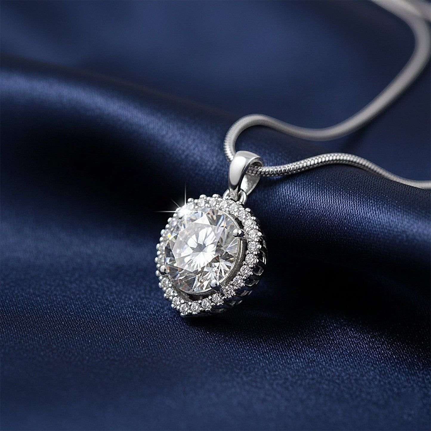 GEMHUB 3.50 Ct round cut lab grown diamond pendant with halo setting in 18k gold vermeil.