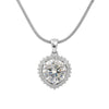 GEMHUB 3.50 Ct round cut lab grown diamond pendant with VS1 clarity in 18k gold vermeil, surrounded by smaller diamonds.