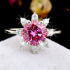 GEMHUB 2.5ct round pink moissanite solitaire ring with accent stones, 18K gold plated vermeil over sterling silver.