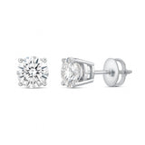 GEMHUB 14K white gold stud earrings featuring 3 Ct round lab-created diamonds with screw backs.