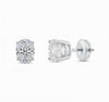 GEMHUB 14K white gold oval lab-created diamond stud earrings, 3 ct total weight, F/VS clarity, screw back.