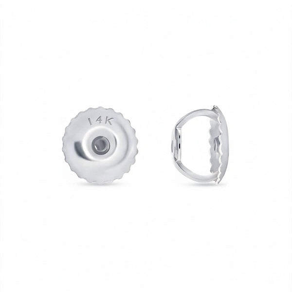 GEMHUB 14K white gold screw back earring backs with "14K" stamp.