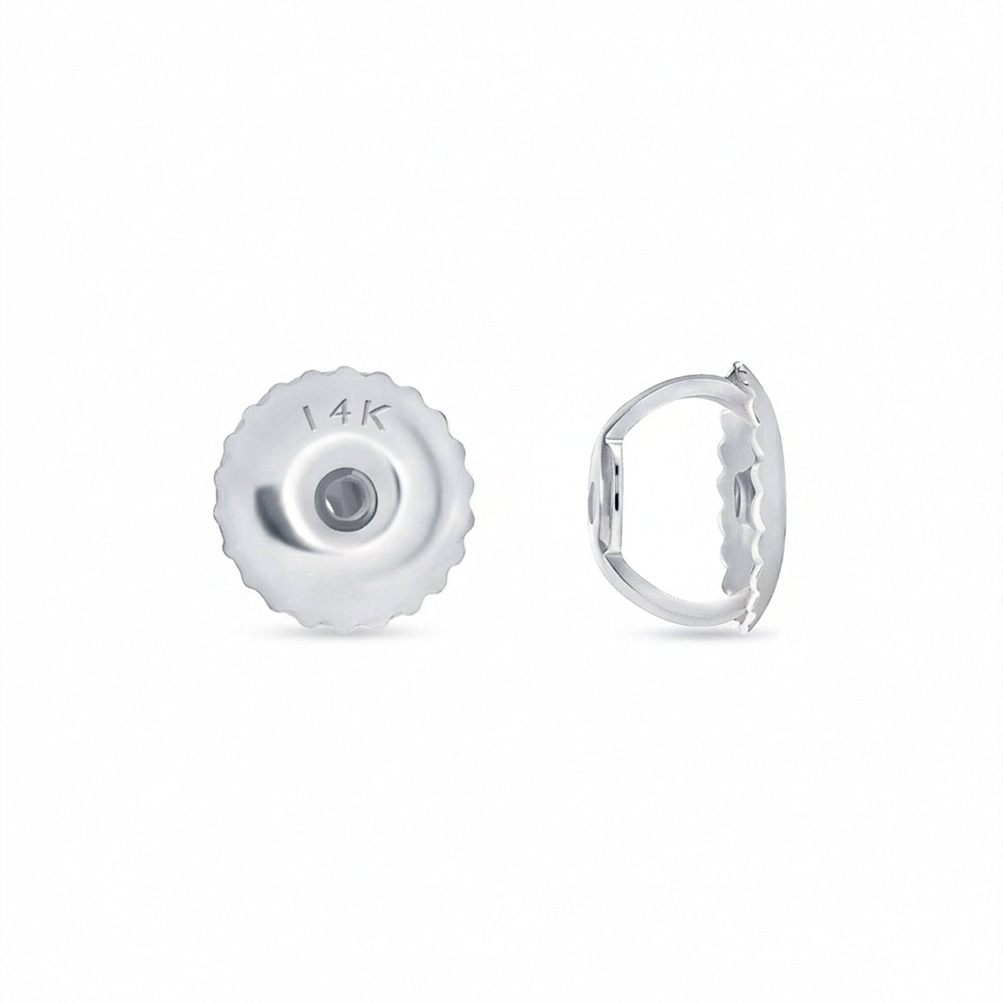 GEMHUB 14K white gold screw back earring backs, detailed with 14K stamp.