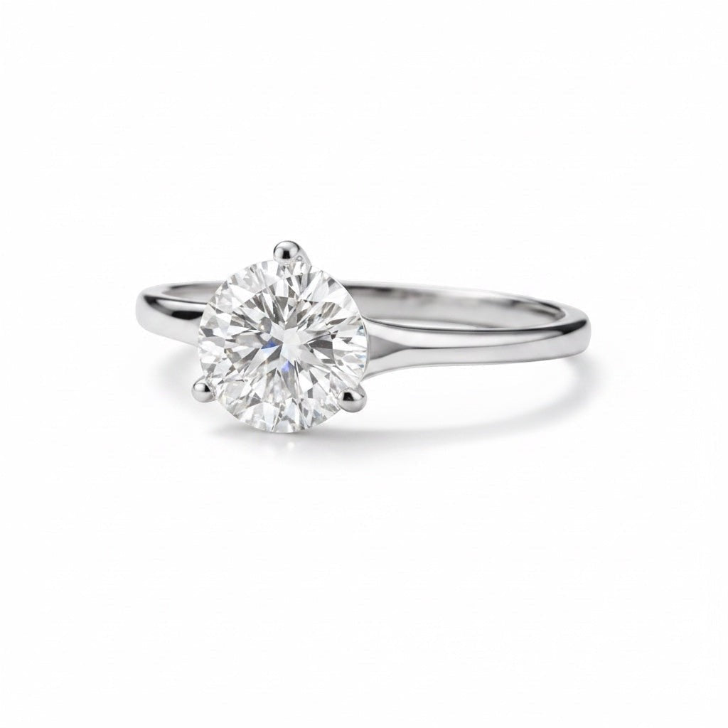 GEMHUB 2.20 Ct round cut lab grown diamond ring in 18k gold vermeil with VS1 clarity.