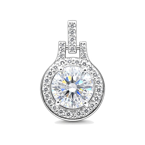 GEMHUB 2.50 Ct round cut lab-grown diamond pendant with VS1 clarity, set in 18k gold vermeil with a halo of smaller diamonds.