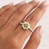 GEMHUB 3.45 Ct round cut champagne lab grown diamond ring with VS1 clarity set in 18k gold vermeil on a hand.