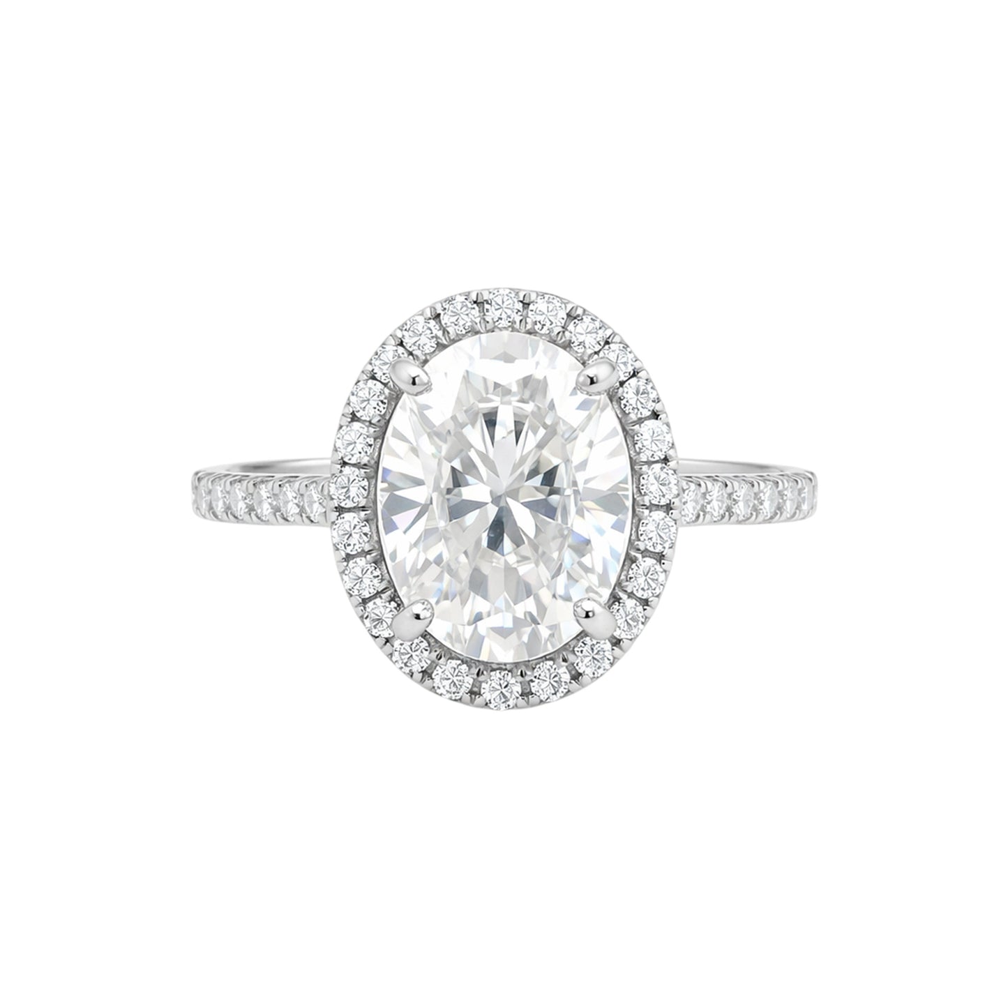 GEMHUB 3.00 Ct oval cut lab grown diamond ring with VS1 clarity, set in 18k gold vermeil with a diamond halo.