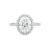 GEMHUB 3.00 Ct oval cut lab grown diamond ring with VS1 clarity, set in 18k gold vermeil with a halo of smaller diamonds.