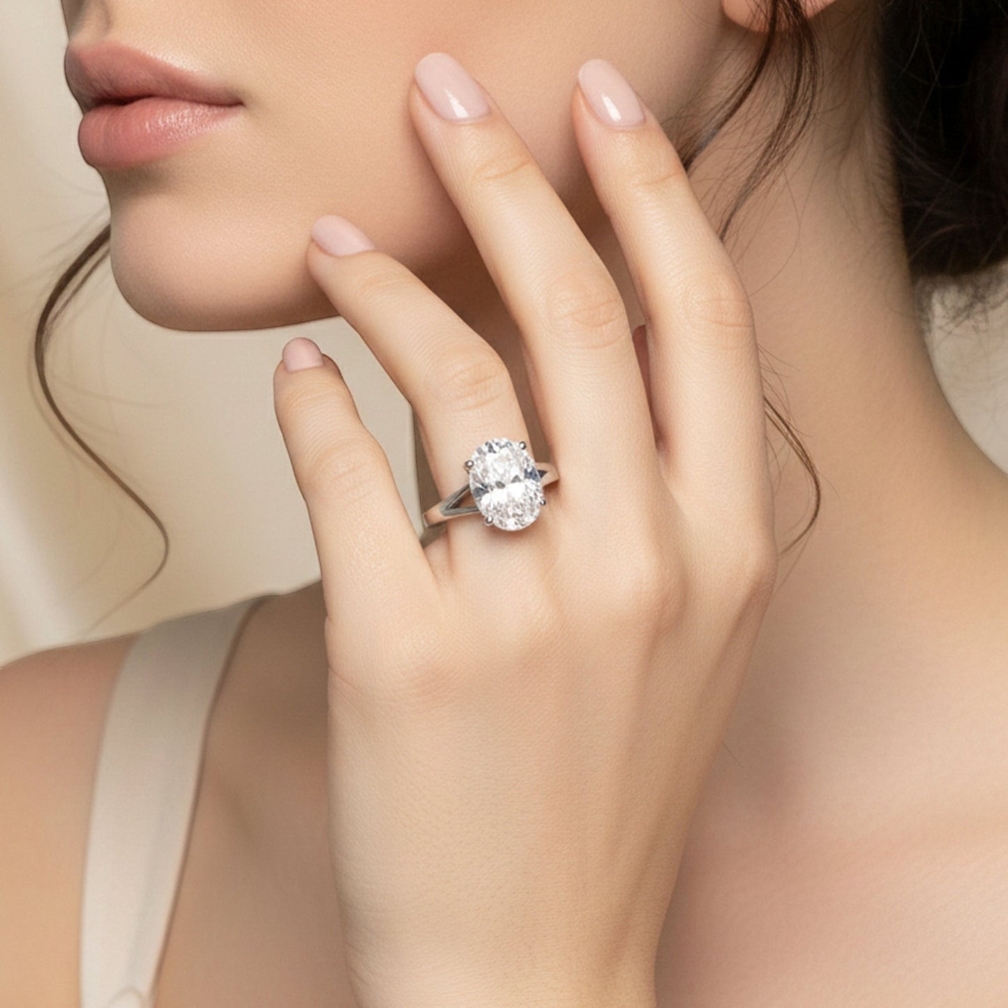 GEMHUB 3 Ct oval cut lab-grown diamond ring in 18k gold vermeil with VS1 clarity.