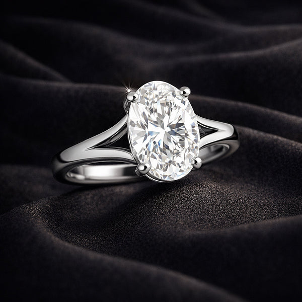 GEMHUB 3 Ct oval cut lab-grown diamond ring in 18k gold vermeil with VS1 clarity.