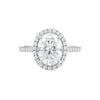 GEMHUB 3.00 Ct oval cut lab grown diamond ring with VS1 clarity, set in 18k gold vermeil with a diamond halo and band.