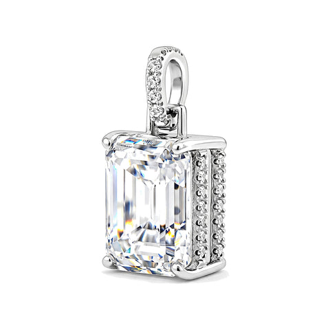 GEMHUB 4.50 Ct emerald cut lab grown diamond pendant with VS1 clarity, set in 18k gold vermeil with pavé diamond bail.