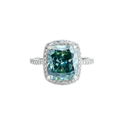 5.00 Ct Cushion Cut Blue Lab Grown Diamond Ring — VS1 Clarity, 18k Gold Vermeil