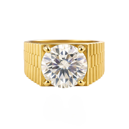 GEMHUB 5.00 Ct round cut lab grown diamond ring in 18k gold vermeil with VS1 clarity.