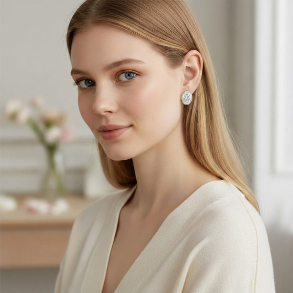 Side profile of 7ct moissanite stud with four-prong gold vermeil setting