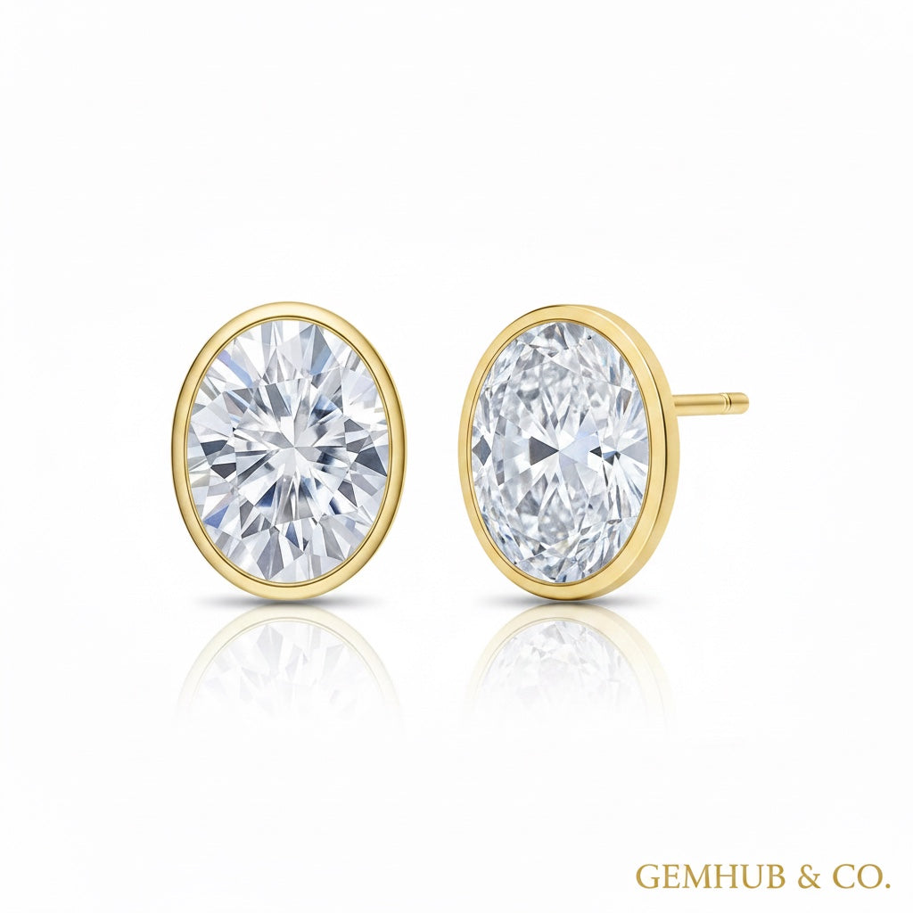 7 carat round cut white moissanite solitaire stud earrings in 18k gold vermeil