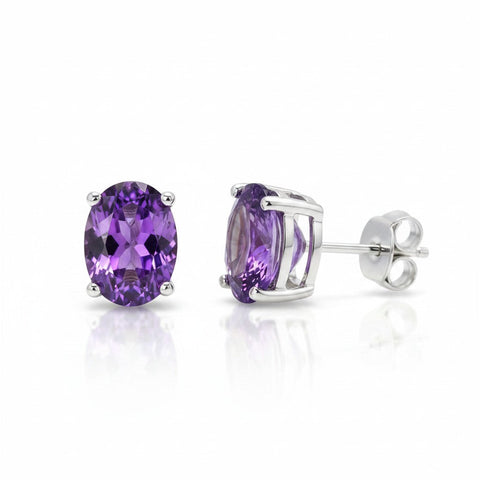 GEMHUB 10 Ct natural purple amethyst oval cut drop earrings in 925 sterling silver.