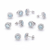 GEMHUB 5 pairs of round cut aqua sky aquamarine halo stud earrings in 925 sterling silver.