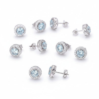 Natural Aqua Sky Aquamarine Earrings Set 5 Pairs | Wholesale Lot | 925 Sterling Silver
