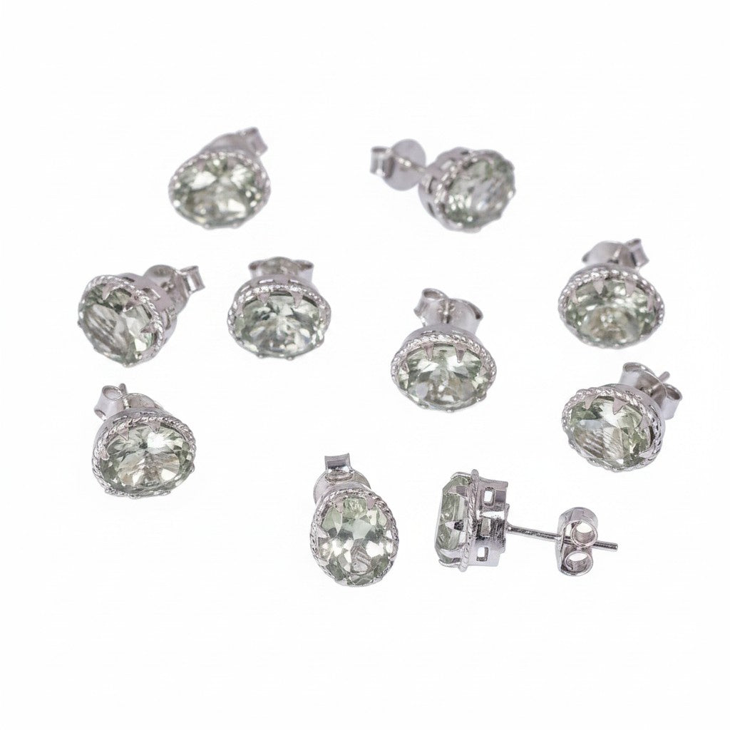 GEMHUB 5 pairs of oval cut natural aquamarine stud earrings in 925 sterling silver. Gift for women.