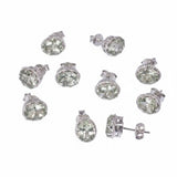 GEMHUB 5 pairs of oval cut natural aquamarine stud earrings in 925 sterling silver. Gift for women.