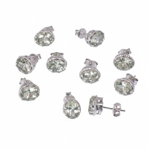 GEMHUB 5 pairs of oval cut natural aquamarine stud earrings in 925 sterling silver. Gift for women.