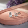 GEMHUB Asscher cut lab-created diamond stud earrings in 950 platinum with screw backs. 2 ct total.