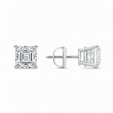 GEMHUB Asscher cut lab-created diamond stud earrings in 950 platinum with screw backs. 2 ct total weight.
