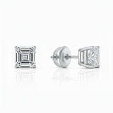 GEMHUB Asscher cut lab-created diamond stud earrings in 950 platinum with screw backs, 2 ct.