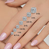 GEMHUB Asscher cut lab-created diamonds in various carat sizes displayed on a hand. 14K white gold screw back earrings.