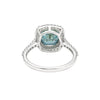 GEMHUB 5.00 Ct cushion cut blue lab grown diamond ring with VS1 clarity, set in 18k gold vermeil with pavé band.