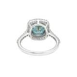 GEMHUB 5.00 Ct cushion cut blue lab grown diamond ring with VS1 clarity, set in 18k gold vermeil with pavé band.