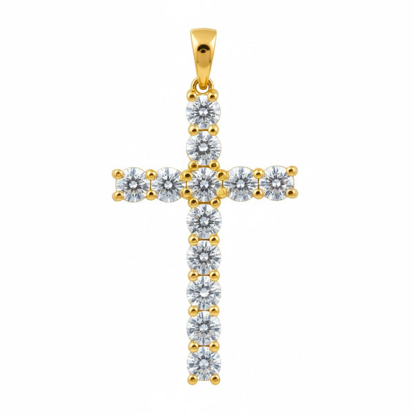 GEMHUB 1.20 Ct round cut blue diamond cross pendant in 18k gold vermeil with VS1 clarity.