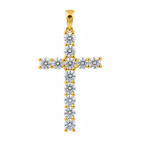 GEMHUB 1.20 Ct round cut blue diamond cross pendant in 18k gold vermeil with VS1 clarity.