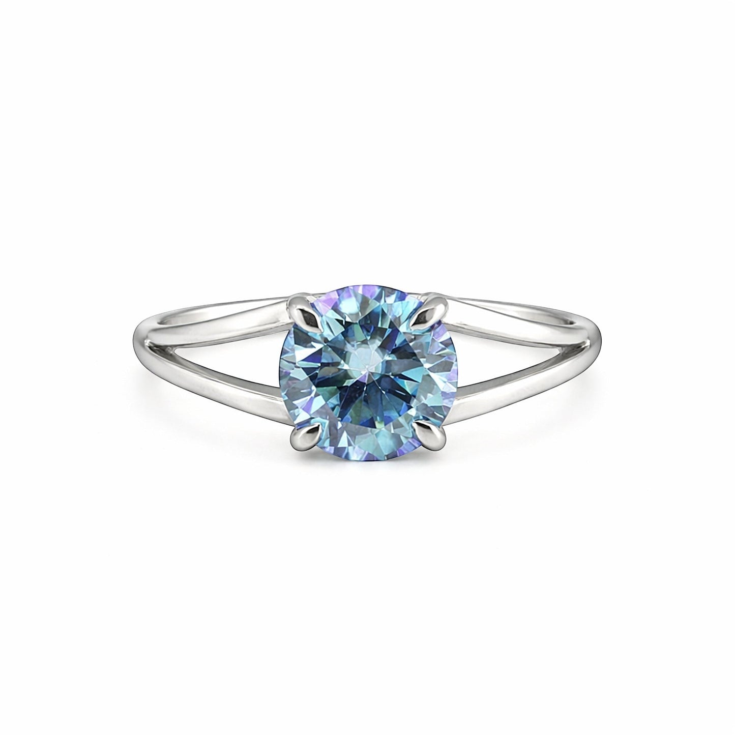 GEMHUB 2.50 Ct round cut blue lab grown diamond ring, 18k gold vermeil setting, VS1 clarity.