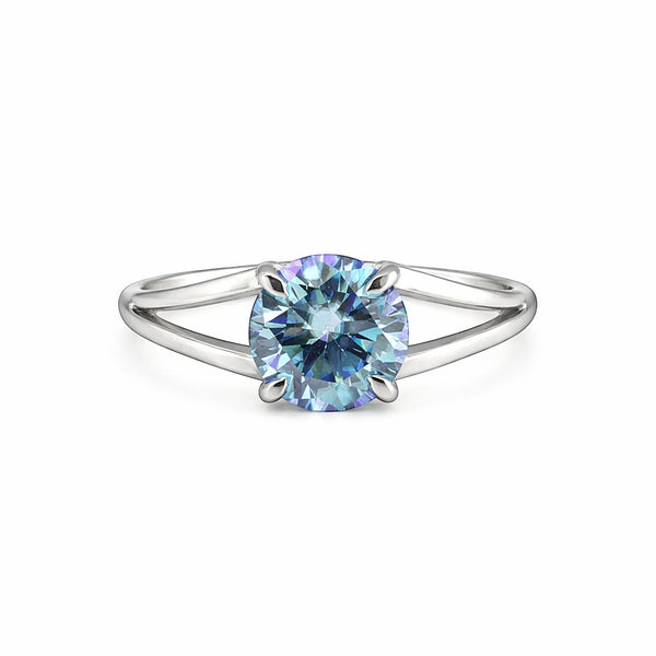 GEMHUB 2.50 Ct round cut blue lab grown diamond ring with VS1 clarity set in 18k gold vermeil.