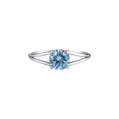 GEMHUB 2.50 Ct round cut blue lab-grown diamond ring with VS1 clarity set in 18k gold vermeil.
