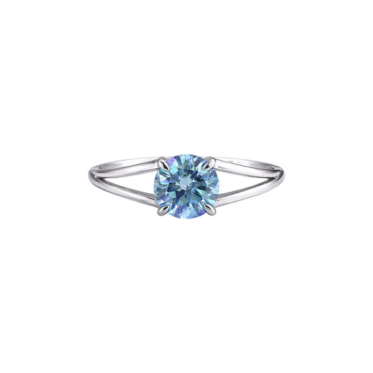 GEMHUB 2.50 Ct round cut blue lab-grown diamond ring with VS1 clarity set in 18k gold vermeil.