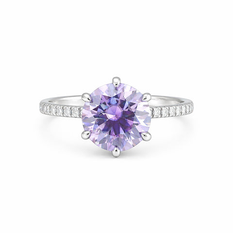 GEMHUB 2.00 Ct round cut blue lab grown diamond ring with VS1 clarity set in 18k gold vermeil with pavé band.